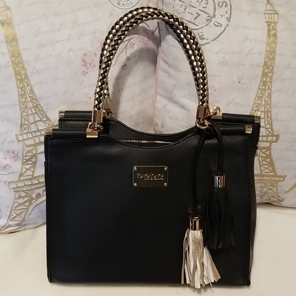 Bebe Black Handbag w/Gold Accents